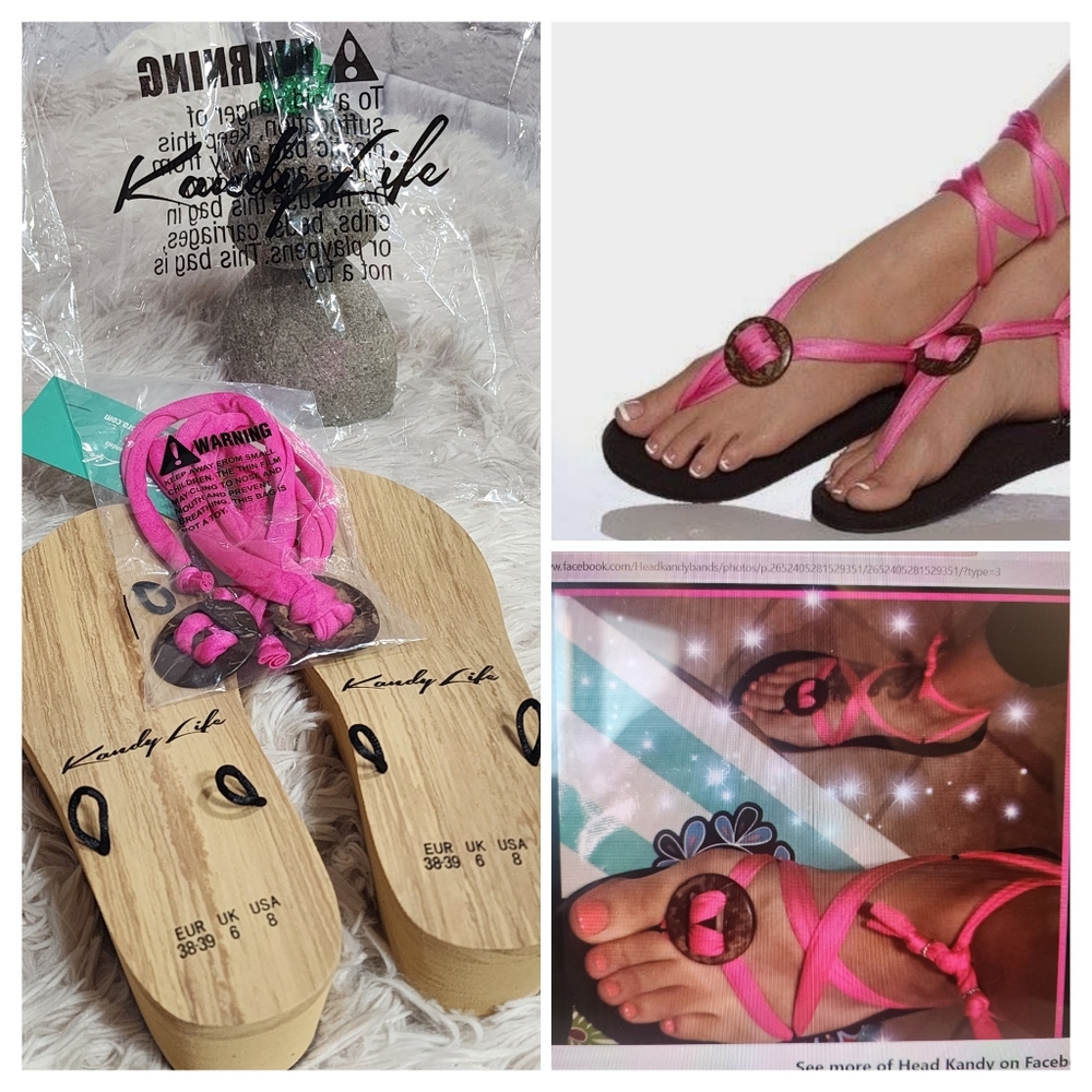 Kandy Life Interchangeable Wedge Sandals  Size 8/ PINK SHORT STRAP NWT